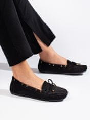Amiatex Designové mokasíny černé dámské bez podpatku + Ponožky Gatta Calzino Strech, černé, 37