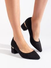 Amiatex Exkluzívní černé dámské lodičky na širokém podpatku + Ponožky Gatta Calzino Strech, černé, 37