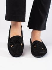 Amiatex Designové mokasíny černé dámské bez podpatku + Ponožky Gatta Calzino Strech, černé, 37