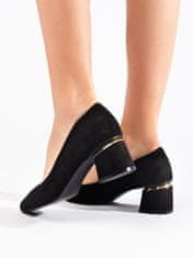 Amiatex Exkluzívní černé dámské lodičky na širokém podpatku + Ponožky Gatta Calzino Strech, černé, 37