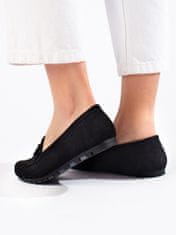 Amiatex Designové mokasíny dámské černé bez podpatku, černé, 36