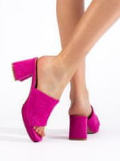Amiatex Designové dámské růžové nazouváky na širokém podpatku + Ponožky Gatta Calzino Strech, odstíny růžové, 40
