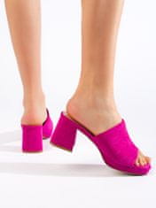 Amiatex Designové dámské růžové nazouváky na širokém podpatku + Ponožky Gatta Calzino Strech, odstíny růžové, 40