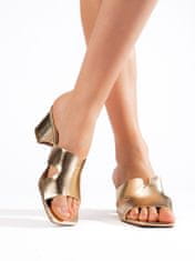 Amiatex Jedinečné dámské sandály zlaté na širokém podpatku + Ponožky Gatta Calzino Strech, odstíny žluté a zlaté, 38