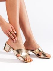 Amiatex Jedinečné dámské sandály zlaté na širokém podpatku + Ponožky Gatta Calzino Strech, odstíny žluté a zlaté, 38