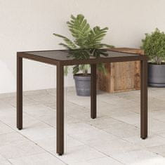 shumee Zahradní stůl se skleněnou deskou hnědý 90x90x75 cm polyratan