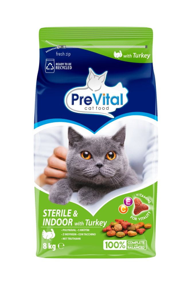 Levně PreVital granule pro sterilizované kočky Indoor krůtí 8 kg