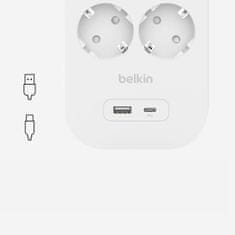 Belkin Napájecí lišta, 6-portová + 1xUSB-A 1xUSB-C 650J, Schuko, 2m