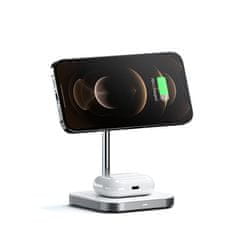 Satechi Hliníkový magnetický bezdrátový nabíjecí stojan 2 v 1 kompatibilní s iPhone 15 Pro Max/15 Pro/15/15 Plus