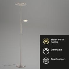 BRILONER BRILONER LED stojací svítidlo s dotykovým vypínačem pr. 32 cm 3x7,5W 750lm matný nikl BRILO 1326-022