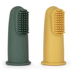 Petite&Mars Sada silikonových zubních kartáčků na prst Ochre&Green 2 ks 0m+