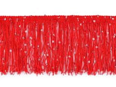 Kraftika 1m červená třásně s flitry šíře 10 cm, a střapce