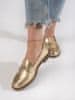Klasické dámské mokasíny zlaté na plochém podpatku + Ponožky Gatta Calzino Strech, odstíny žluté a zlaté, 37