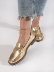 Amiatex Klasické dámské mokasíny zlaté na plochém podpatku + Ponožky Gatta Calzino Strech, odstíny žluté a zlaté, 39