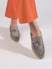 Amiatex Výborné šedo-stříbrné dámské mokasíny na plochém podpatku + Ponožky Gatta Calzino Strech, odstíny šedé a stříbrné, 36