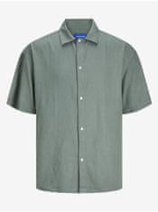Jack&Jones Zelená pánská lněná košile s krátkým rukávem Jack & Jones Faro M