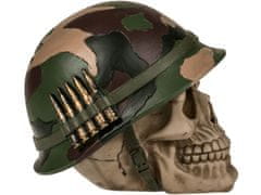 Pokladnička lebka s vojenskou helmou