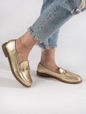Amiatex Klasické dámské mokasíny zlaté na plochém podpatku + Ponožky Gatta Calzino Strech, odstíny žluté a zlaté, 38