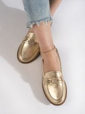 Amiatex Klasické dámské mokasíny zlaté na plochém podpatku + Ponožky Gatta Calzino Strech, odstíny žluté a zlaté, 39
