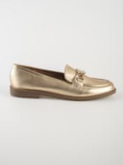 Amiatex Klasické dámské mokasíny zlaté na plochém podpatku, odstíny žluté a zlaté, 38