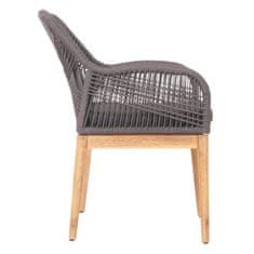 MCW Sada 2 zahradních židlí H56b, křeslo venkovní židle područky, odolné proti povětrnostním vlivům proutí dřevo akácie ~ šedá polštář antracitová