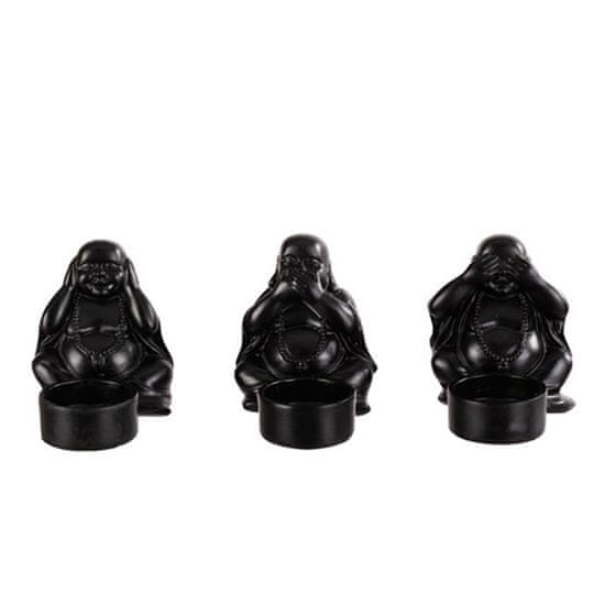 Design Scandinavia Čajové svícny Tři opice, sada 3 ks, černá
