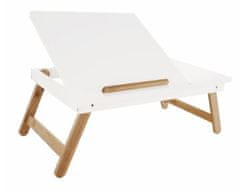 KONDELA Příruční stolek na notebook, držák na tablet bílá, přírodní bambus MELTEN