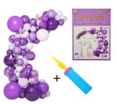 FunCo Velká sada balónků na girlandu s pumpičkou fialovo-černo-bílá 120 ks