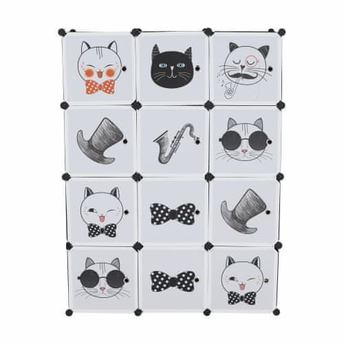 KONDELA Dětská modulární skříň šedá, dětský vzor kočičky AVERON