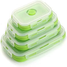 Skládací Svačinový box, Silikonové Dózy na potraviny, Dózy s těsněním (4ks, 350ml, 500ml, 800ml, and 1200ml) | POPLATE Zelená