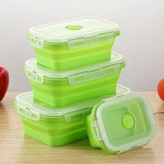 Skládací Svačinový box, Silikonové Dózy na potraviny, Dózy s těsněním (4ks, 350ml, 500ml, 800ml, and 1200ml) | POPLATE Zelená