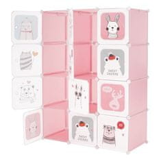 KONDELA Dětská modulární skříň růžová, vzor zvířátka NURMI