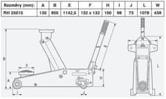 Kunzer Hydraulický zvedák pojízdný 1,5 t, extra zdvih 135 - 855 mm - Kunzer
