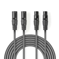 Nedis Vyvážený audio kabel | 2x XLR 3kolíkový samec | 2x XLR 3kolíková samice | Niklovaný | 0,50 m | Kulatý | PVC | Tmavě šedá | Kartonový rukáv 