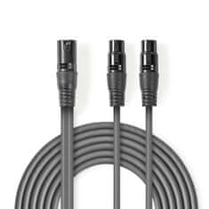 Nedis Vyvážený audio kabel | XLR 3kolíkový samec | 2x XLR 3kolíková samice | Niklovaný | 1,50 m | Kulatý | PVC | Tmavě šedá | Kartonový rukáv 