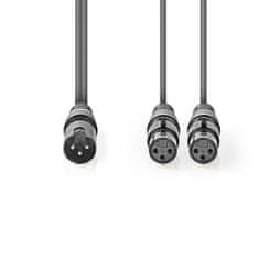 Nedis Vyvážený audio kabel | XLR 3kolíkový samec | 2x XLR 3kolíková samice | Niklovaný | 1,50 m | Kulatý | PVC | Tmavě šedá | Kartonový rukáv 