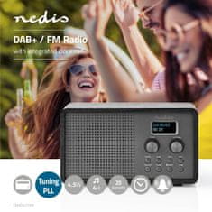 Nedis Rádio DAB+ | Design stolu | DAB+ / FM | 1,3" | Černobílá obrazovka | Napájení z baterie / USB | Digitální | 4,5 W | Bluetooth | Budík | Časovač spánku | Černá 