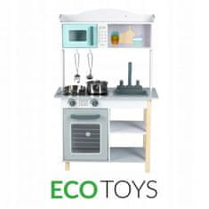 EcoToys  Dřevěná kuchyňka s příslušenstvím šedá 7256