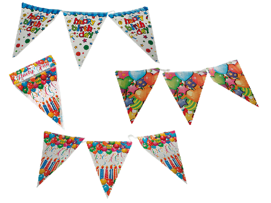 RS Girlanda s vlaječkami Happy Birthday, 3 druhy, 3,6 m