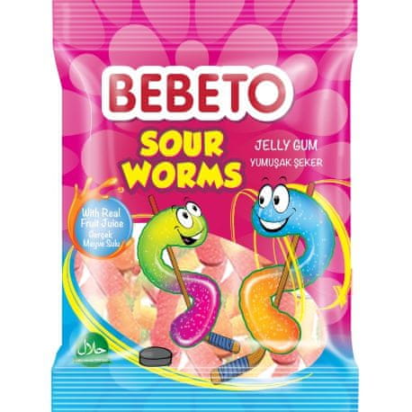 Bebeto   Sour worms želé bonbony 80g