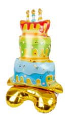 RS  Stojící fóliový balónek XXL ve tvaru dortu zlatý 115 cm
