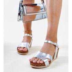 Stříbrné sandály na korkových podpatcích velikost 41