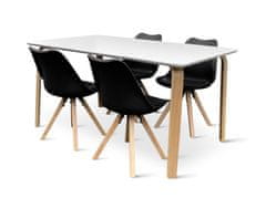 Nábytek Texim Dřevěný jídelní set ZAHA bílý + 4x židle Gina černá