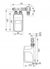 DAFI Elektrický průtokový ohřívač vody s přípojkou DAFI 9kW pod umyvadlem