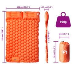 Vidaxl Samonafukovací kempingová matrace s polštáři 2 osoby oranžová