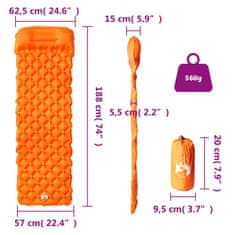 Vidaxl Nafukovací kempingová matrace s polštářem pro 1 osobu oranžová