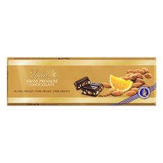 LINDT Lindt Švýcarská Hořká čokoláda s mandlemi a pomeranči, 300g