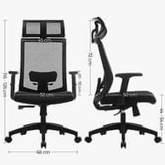 Songmics Kancelářská židle síťovaná, nastavitelné opěrky, černá 65x53x116-126cm