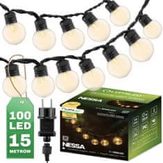 LUMILED Zahradní svítidlo LED světelný řetěz 16m GIRLANDA NESSA s 100x LED dekorativní koule 3000K Teplá bílá