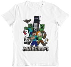 CurePink Dětské tričko Minecraft: Věž z postav (9-10 let) bílá bavlna